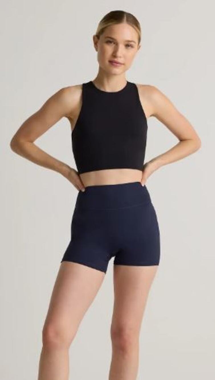 Quince Small Ultra-Form High Neck Cropped Tank Black Nylon Blend Racerback
